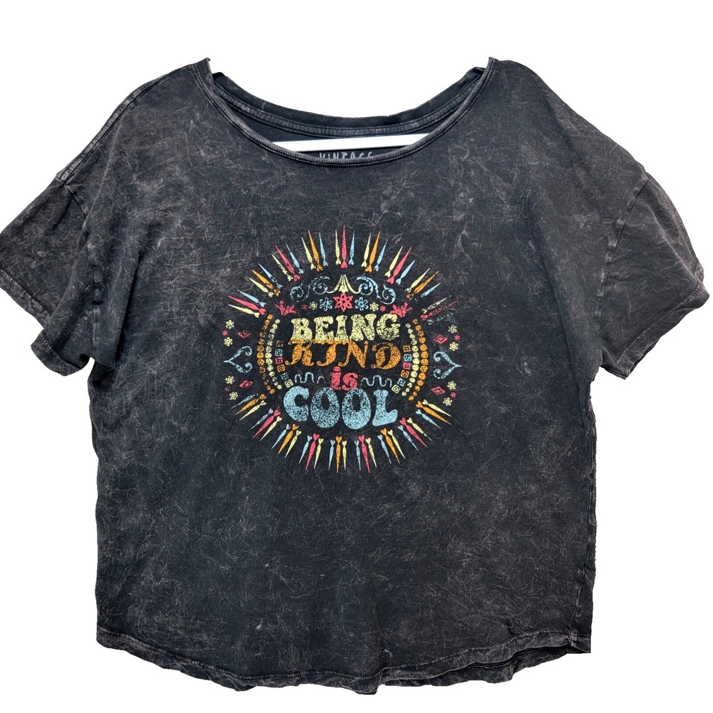 Vintage Canvas Being Kind Is Cool Tshirt‎ Tee Womens M Black Grunge Retro Hippie
